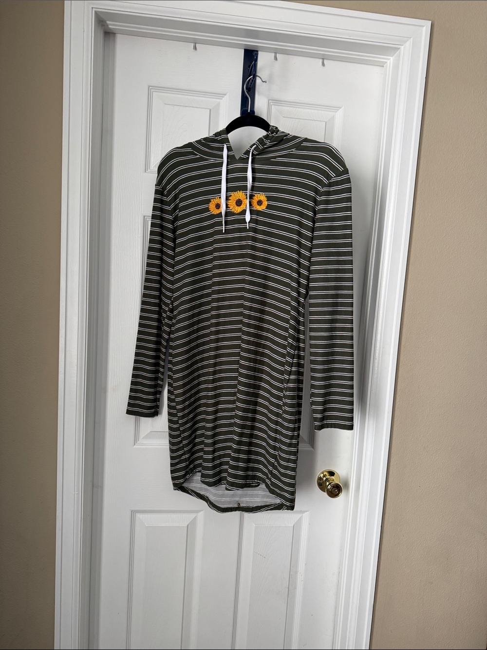 Vine and Valley Olive Striped Hoodie with Sunflower Detail